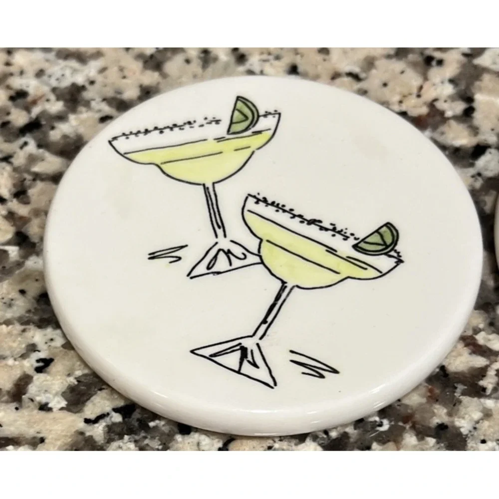 Set Of 4 Studio Nova Coasters Cocktail Time Ceramic Margarita Martini Cork Back
